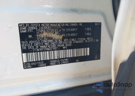 2022 Toyota Rav4 Xle из США, поврежденный, VIN 2T3W1RFV5NW201667